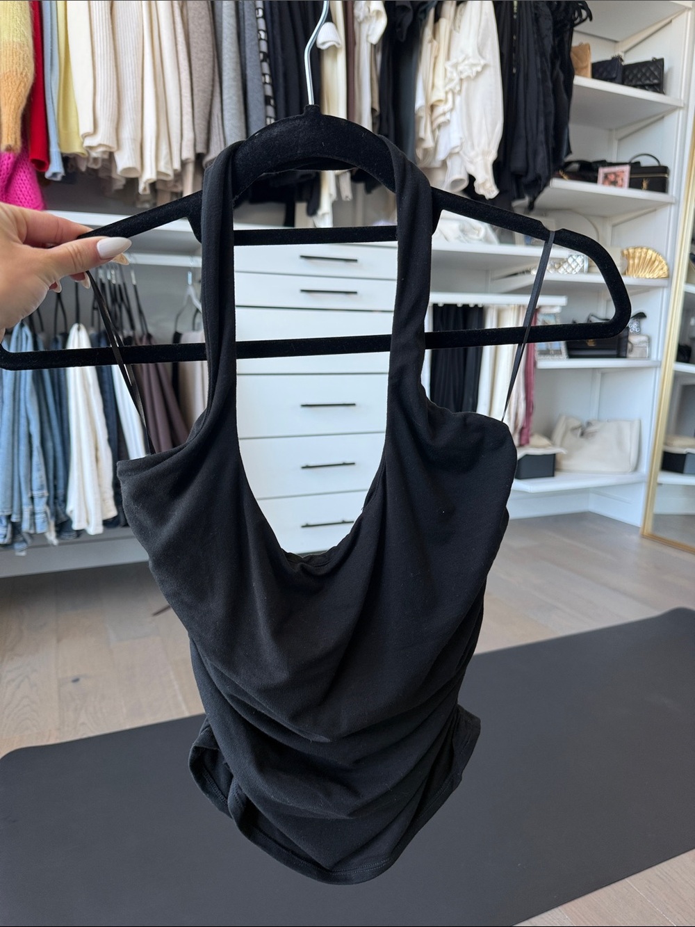 Reformation Black Draped Halter Tank